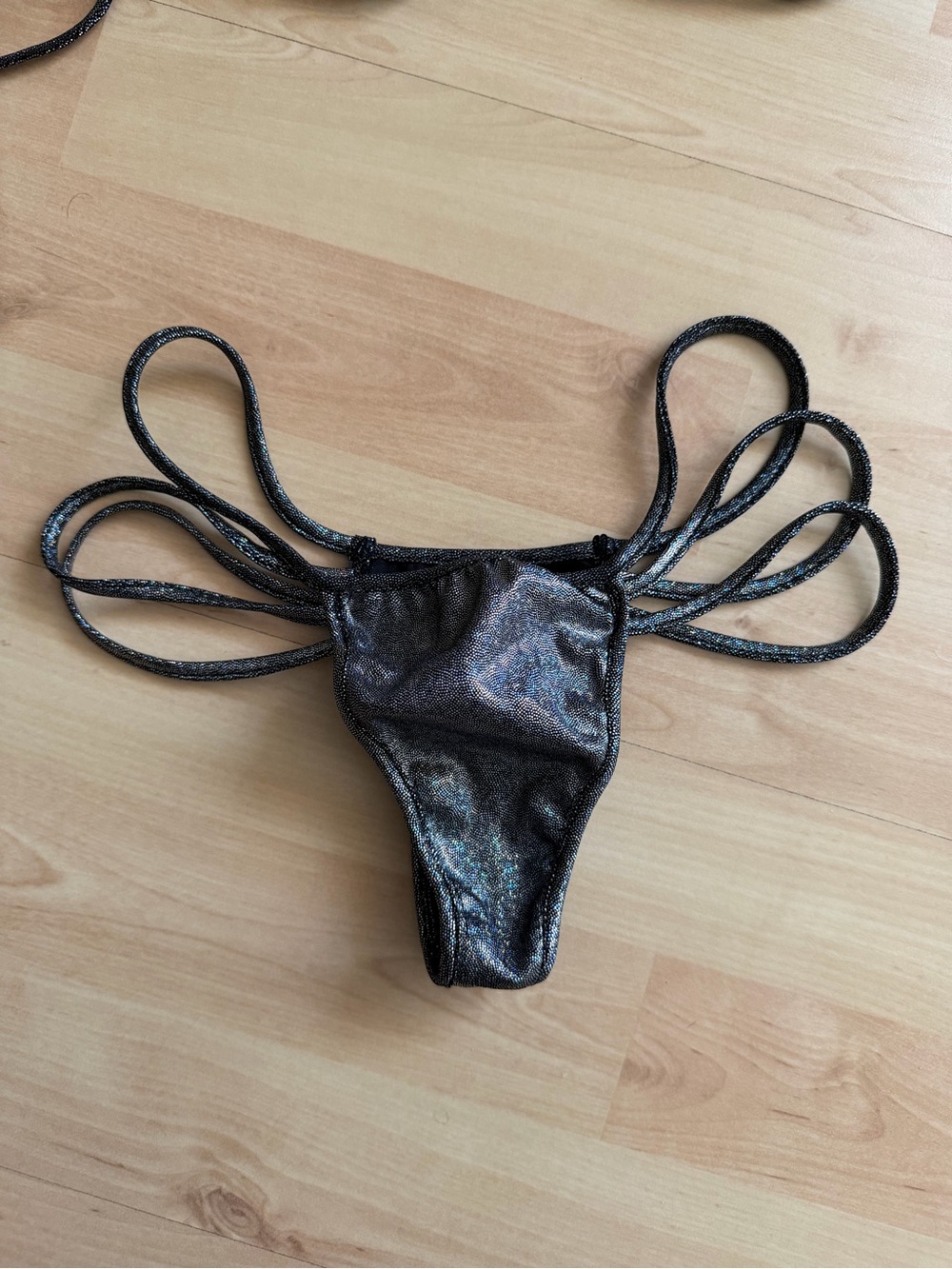 Metallic Gunmetal Cutout String Bikini Set - Picture 2 of 5